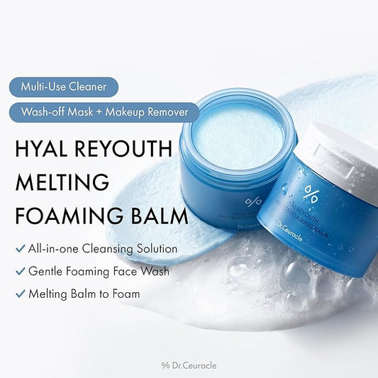 Dr.Ceuracle Hyal Reyouth Melting Foaming Balm - Cleansing Balm to Foam with Hyaluronic Acid, Moisturizing Makeup Remover & Wash-Off Mask, Korean Skincare (100 ml / 3.38 fl. oz.)