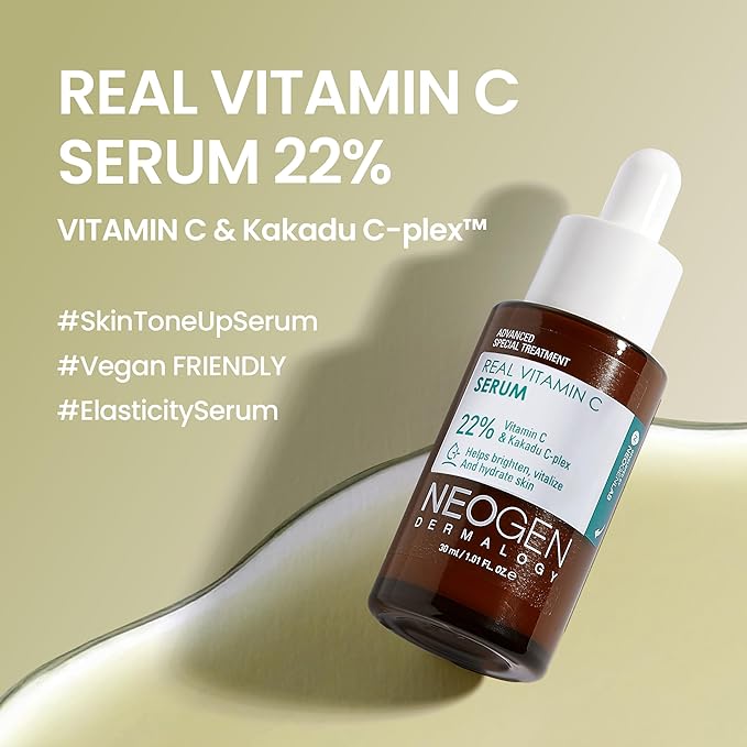 DERMALOGY by NEOGEN Real Vitamin C Serum 1.12 oz (32g) - Brightening, Revitalizing Serum with 22% Pure Ascorbic Acid, Ferulic Acid, Zinc and Niacinamide - Korean Skin Care