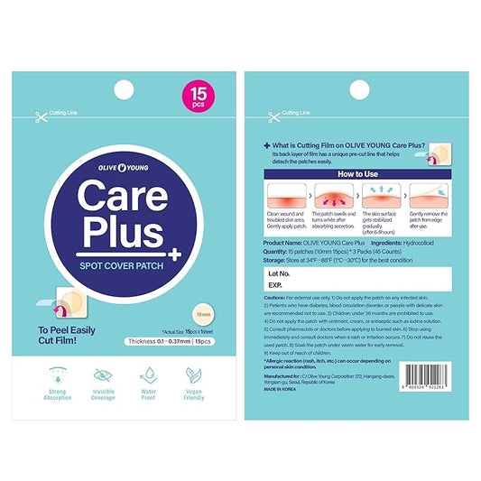 OLIVE YOUNG Care Plus Spot Patch | Hydrocolloid Acne Korean Spot Patch to Cover Zits, Pimples and Blemishes, for Troubled Skin and Face (Hydrocolloid, 45 Count (Pack of 3))