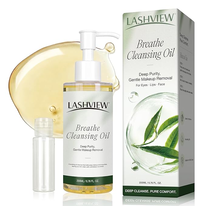 LASHVIEW Heartleaf Cleansing Oil for Sebaceous Filaments & Blackheads - Korean Double Cleansing Face Oil, Pore Control Makeup Remover for Sensitive Skin, 6.76 fl oz