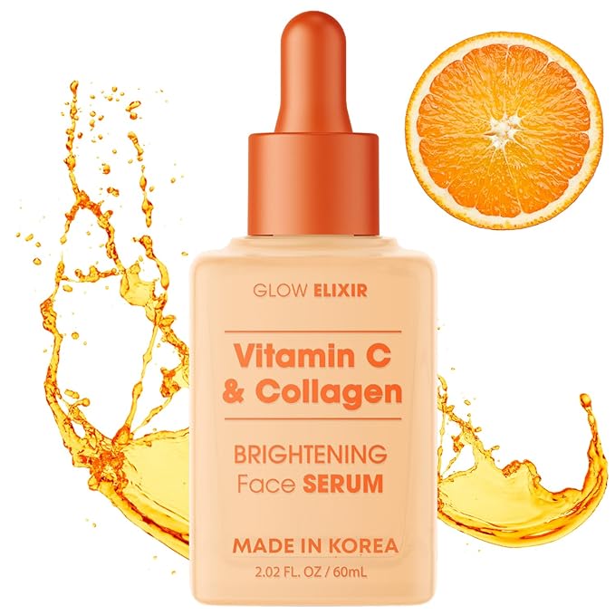 Glow Elixir Vitamin C Serum for Face with Collagen – Fine Lines & Wrinkles Treatment, Hydrating Korean Skin Care – Dermatologist Tested, Anti-Aging, Vegan, Clean Beauty – 2.02 Fl Oz