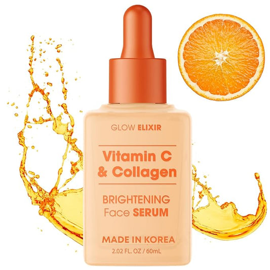 Glow Elixir Vitamin C Serum for Face with Collagen – Fine Lines & Wrinkles Treatment, Hydrating Korean Skin Care – Dermatologist Tested, Anti-Aging, Vegan, Clean Beauty – 2.02 Fl Oz