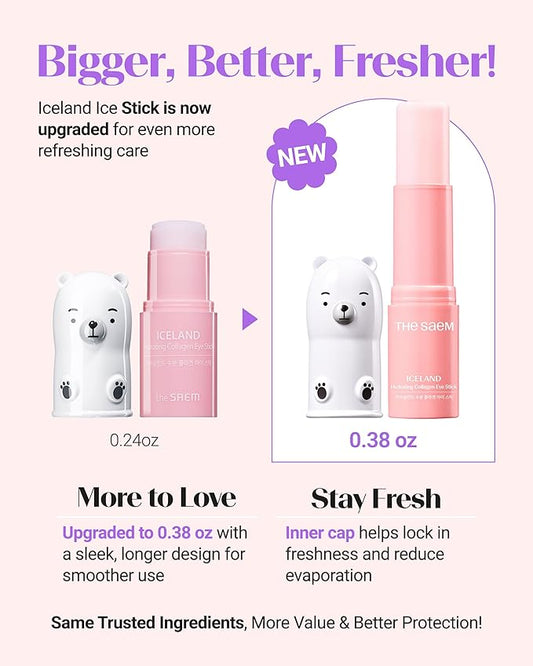 THESAEM Iceland Eye Stick Bundle - 3 Pack (Collagen + Peptide + Hydrating) 0.38 oz Each - Complete Under Eye Treatment for Dark Circles, Puffiness & Wrinkles - Anti-Aging Cooling Balm with Niacinamide