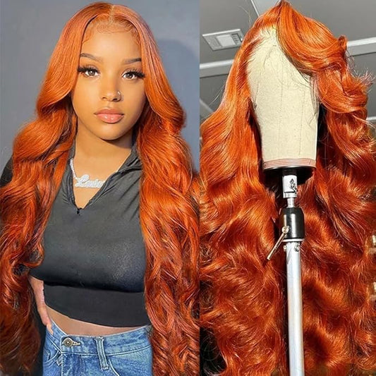 #350 Ginger Lace Front Wigs Human Hair Body Wave 13x4 HD Transparent Ginger Orange Lace Front Wig Human Hair Wear and Go Glueless Wig Pre Plucked 28 Inch Colored HD Lace Frontal Wigs For Black Women