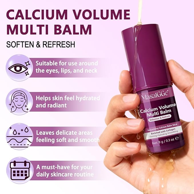 VOFANK Calcium Volume Multi Balm, Calcium Volume Multi Balm Stick, Korean Collagen Moisturing Stick, Anti-aging, Hydrating, Anti Wrinkle Balms, Moisturizes Calcium Sticks for Eyes, Face, Neck(2pcs)