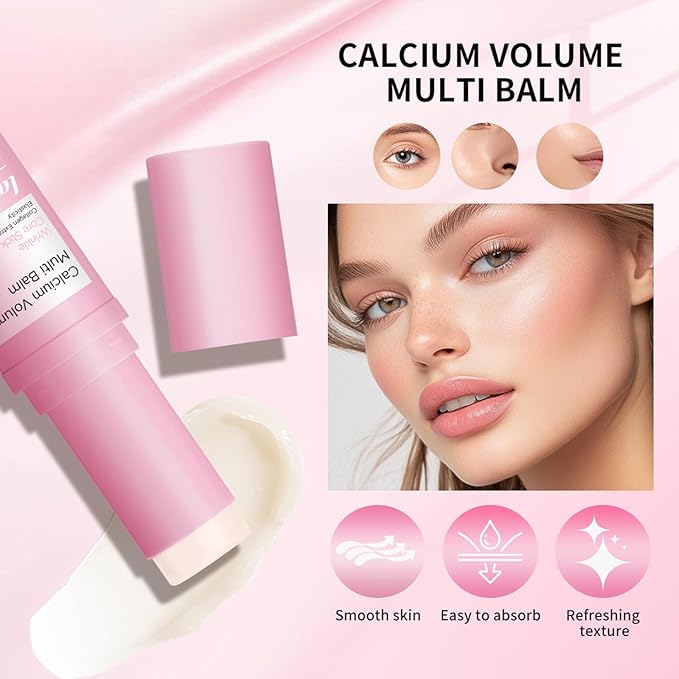 Cemenrete Calcium Volume Multi Balm Stick, Korean Collagen Moisturizing Glow, Hydrating & Anti-Aging Almond Vitamin E for Face, Eyes, Lips & Neck (Multi Balm Stick, 2)