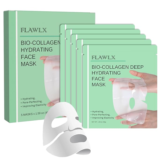 Flawlx Bio-Collagen Overnight Hydrogel Face Mask Hydrating Korean Skincare Pore Minimizing 45g 5-Pack