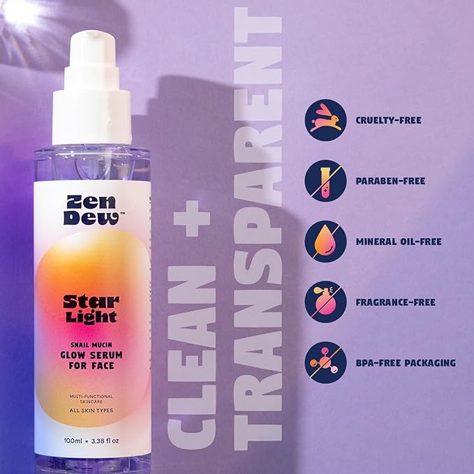 Clinically Advanced Korean Snail Mucin Serum - Star Light by Zen Dew (3.38 oz) Brightening, Anti-Aging & Hydrating K Beauty Face Serum for Glass Skin Glow – Smoothing Korean Skin Care