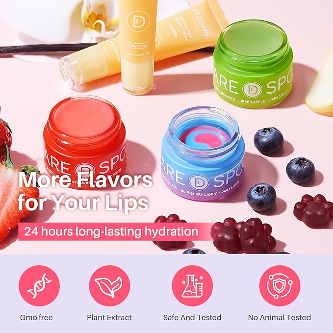 Blueberry Lip Mask Overnight, Swirl Lip Sleeping Mask for Dry Cracked Lips Care, Dual-Color Korean Lips Balm for Nourishing and Softening Lips and Reduce Fine Lines