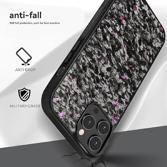 2025 New Forged Carbon Fiber Phone Case，Support Wireless Charging，Anti-Slip Sides，Magnetic All-Inclusive Protective Anti-Fall Case for iPhone 16 15 14 13 12 11 Pro Max (Black, 15)