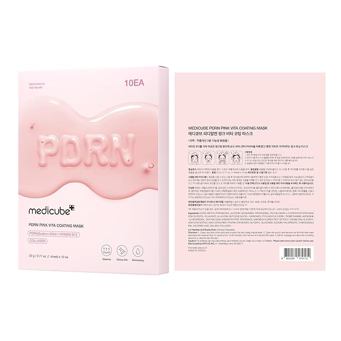 medicube Salmon DNA PDRN Pink Vita Coating Sheet Mask 10EA - Korean sheet mask for glass skin - Luxurious Home care Mask for Hydration, Firming, and Balanced Skin, Korean Skin Care (22g/0.77oz x 10ea)