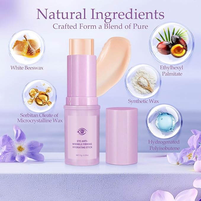 Eye Balm Stick, Under Eye Stick for Puffiness & Fine Lines, Portable Anti-Aging Moisturizer Wrinkle Balm for Eyes, Face & Neck 0.25 Fl Oz