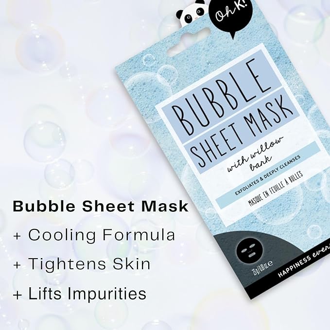 Oh K! Bubble Sheet Mask - Willow Bark - Korean Face Mask Sheet - Facial Skin Care Products - Clean Korean Skincare - Hydrating Face Sheets - 1 Pc (Pack of 3)