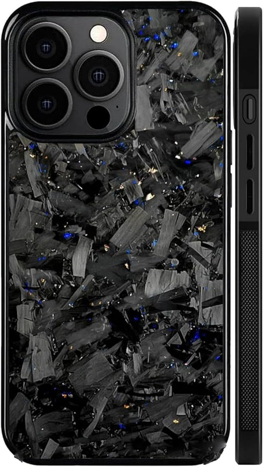 2025 New Forged Carbon Fiber Phone Case，Support Wireless Charging，Anti-Slip Sides，Magnetic All-Inclusive Protective Anti-Fall Case for iPhone 16 15 14 13 12 11 Pro Max (Blue+Gold, 11 Pro Max)