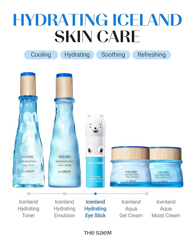 THESAEM Iceland Hydrating Eye Stick - Cooling Balm - Dark Circles & Puffiness – Under Eye Treatment - Reduce Wrinkles and Moisturizing - Minimize Dark & Puffy Eyes - Aqua Scent, 0.38 oz 2 Pack