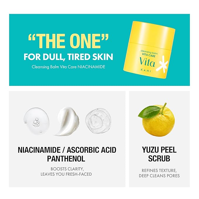 KAHI Cleansing Balm Vita Care Niacinamide - Makeup Remover Balm with Vitamin B, C & Yuzu Peel Scrub - Gentle Exfoliating Korean Skincare 1.69 oz