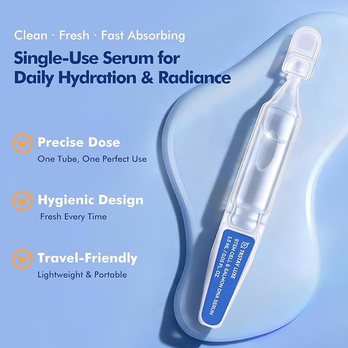 Stem Cell & Salmon DNA PDRN Serum – Microneedling Aftercare Anti-Aging Face Serum with Peptides & Hyaluronic Acid – 1.5 mL × 30 Vials, Korean Skincare Formula