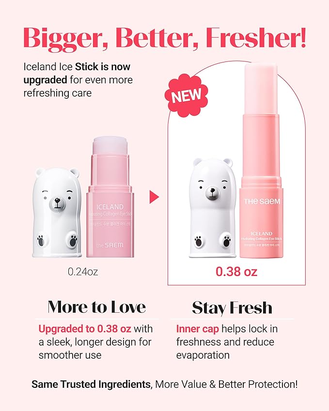 THESAEM Iceland Hydrating Collagen Eye Stick 0.38 oz 2 Pack - Anti-wrinkle Moisturizing Eye Balm for Saggy Skin – Under Eye Treatment - Balm to Smooth Skin Texture - Rose Scent