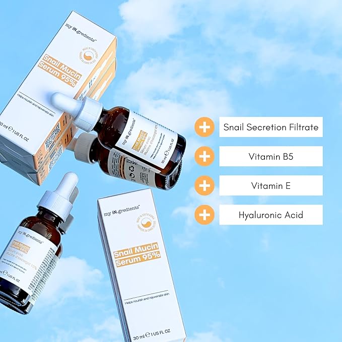 Masque Bar My Ingredients Snail Mucin Serum 95% - Hydrating Serum for Face, Lightweight Skin Perfecting Treatment Formulated to Hydrate, Repair and Rapidly Absorb into Skin, Korean Skincare - 1Fl oz