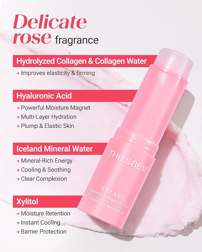 THESAEM Iceland Eye Stick Bundle - 2 Pack (Collagen + Peptide) 0.38 oz Each - Anti-Wrinkle Cooling Balm for Dark Circles & Puffiness - Under Eye Treatment with 6-Type Collagen & 5-Peptide Complex