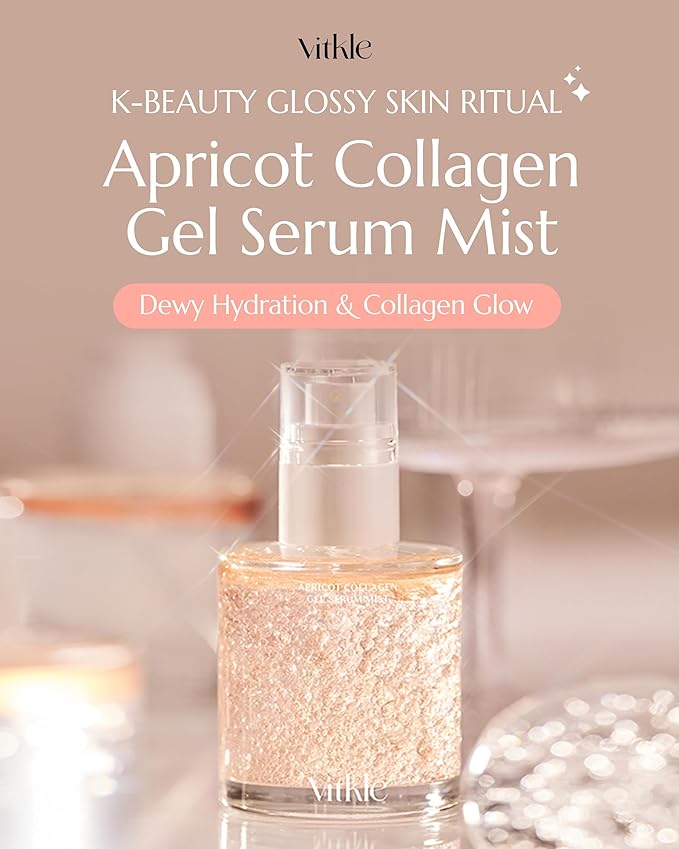 Apricot Collagen Gel Serum Mist - Korean Face Moisturizer French Patented with 8-Layer Hyaluronic Acid, Bakuchiol, Adenosine for Hydration Glow Firming Anti-Aging Spray, 3.38 fl.oz.