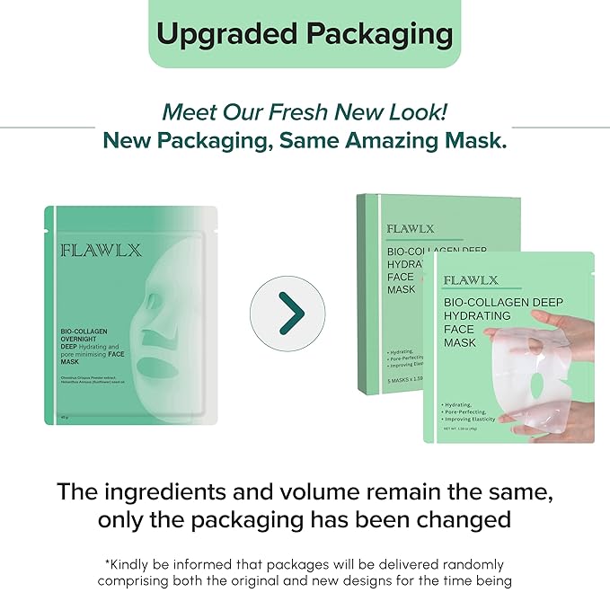 Flawlx Bio-Collagen Overnight Hydrogel Face Mask Hydrating Korean Skincare Pore Minimizing 45g 5-Pack