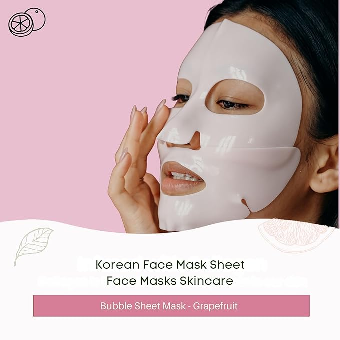 Oh K! Bubble Sheet Mask - Grapefruit - Korean Face Mask Sheet - Facial Skin Care Products - Clean Korean Skincare - Hydrating Face Sheets - 1 Pc