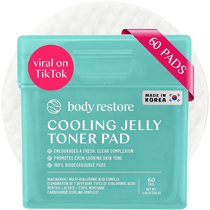 Body Restore Niacinamide Toner Pads – Valentines Day Gifts for Her and Him, Korean Skin Care, Face Wipe with Hyaluronic Acid, Travel Essentials, Birthday Gifts for Women and Men – Cooling Jelly