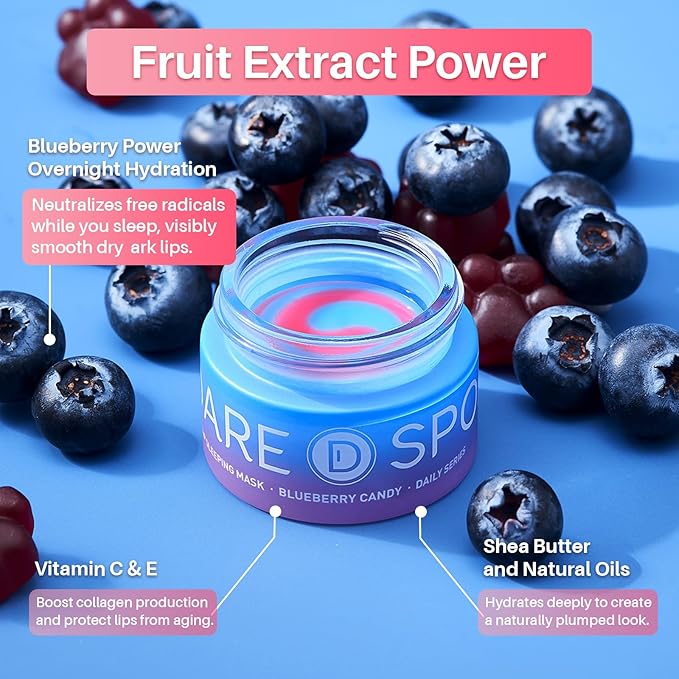 Blueberry Lip Mask Overnight, Swirl Lip Sleeping Mask for Dry Cracked Lips Care, Dual-Color Korean Lips Balm for Nourishing and Softening Lips and Reduce Fine Lines