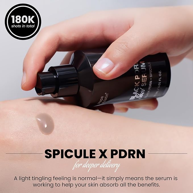 HAPA KRISTIN Black PDRN Shot Serum, 7 Peptides Barrier Repair, Spicule Microneedling for Firming Glow Glass Skin, Dark Spots & Hyperpigmentation, Plumping, Korean Skincare Pore Minimizer, 1.01 Fl Oz