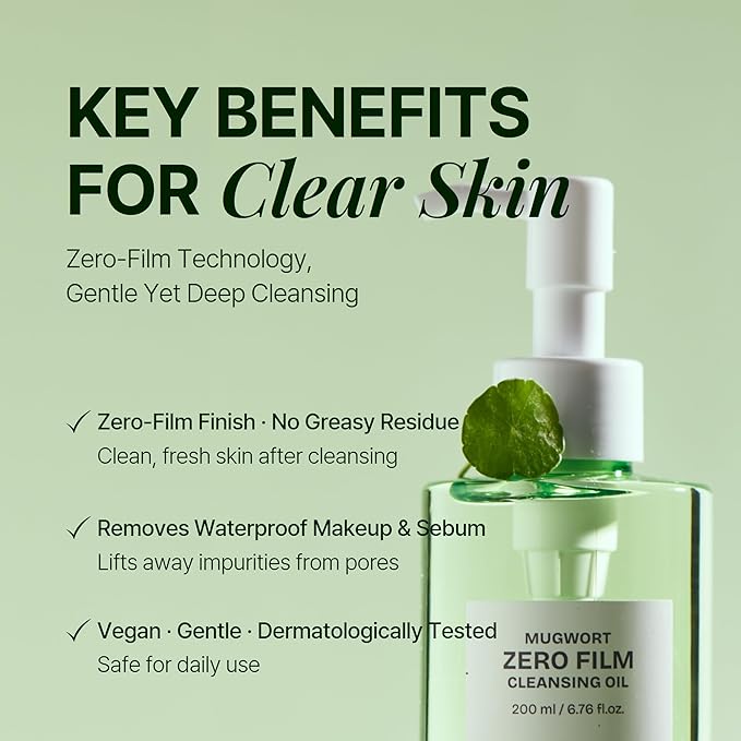 Mugwort Zero Film Cleansing Oil 6.76 fl.oz. 200ml ㅣDaily Makeup Blackhead Removal No pore clogging Korean skincare double cleansing