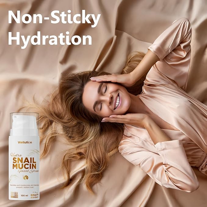 WELLUTION Snail Mucin Essence - Hyaluronic Acid Serum, Korean Anti Aging Skincare, Fragrance-Free, Non-Sticky, Made in USA
