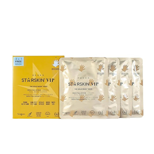 STARSKIN VIP Gold Mask Hand, Revitilizing Hand Mask for all Skin Types, Korean Skin Care, Hydrating and Moisturizing with Shea Butter and Bulgarian Rose Oil, K Beauty Skincare (4 Pack)