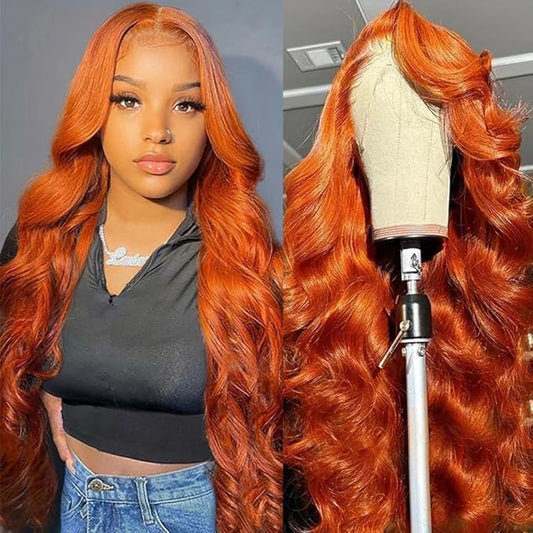 #350 Ginger Lace Front Wigs Human Hair Body Wave 13x4 HD Transparent Ginger Orange Lace Front Wig Human Hair Wear and Go Glueless Wig Pre Plucked 24 Inch Colored HD Lace Frontal Wigs For Black Women