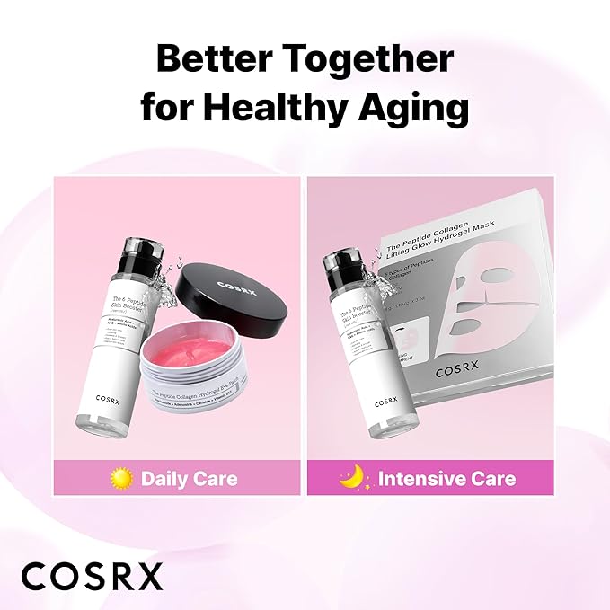 COSRX Pink Peptides Collagen Hydrogel Eye Patch for Puffy Eyes and Dark Circles, Under Eye Mask, 60 Under Eye Patches, Korean Skin Care
