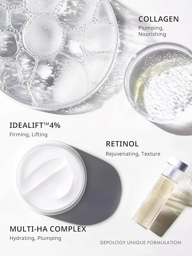 depology Firming Neck & Décolleté Cream, Anti-Aging Neck Cream for Tightening and Wrinkles with IDEALIFT™4%, Retinol, Collagen, Multi-HA Complex, Korean Skin Care Product 1.69 fl. oz