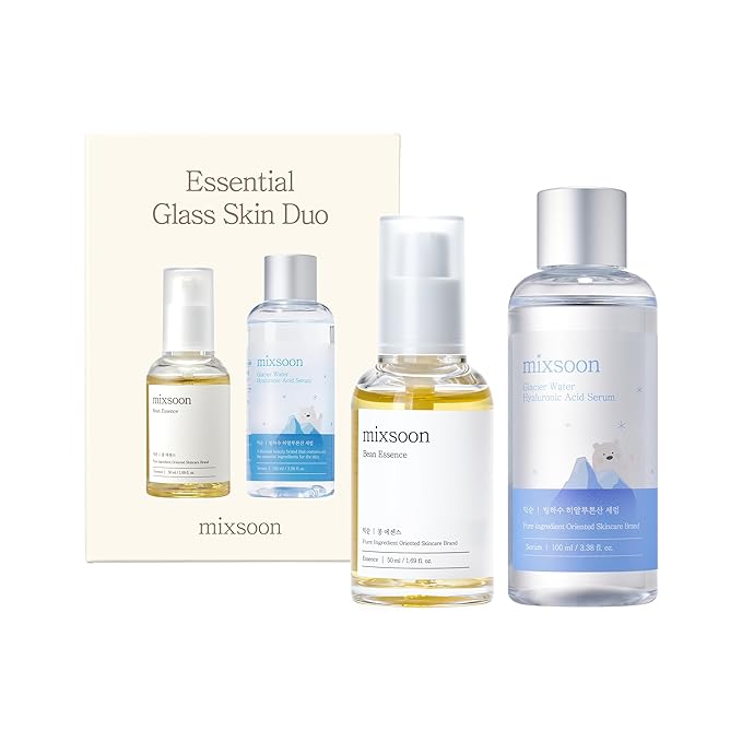 mixsoon Essential Glass Skin Duo Set - Bean Essence + Glacier Water Hyaluronic Acid Serum, Gentle Formula for Smooth, Radiant Skin 150ml / 5.07 fl. oz. Korean Glass Skin Care
