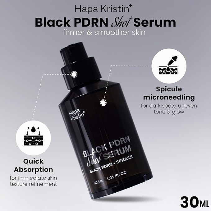 HAPA KRISTIN Black PDRN Shot Serum, 7 Peptides Barrier Repair, Spicule Microneedling for Firming Glow Glass Skin, Dark Spots & Hyperpigmentation, Plumping, Korean Skincare Pore Minimizer, 1.01 Fl Oz
