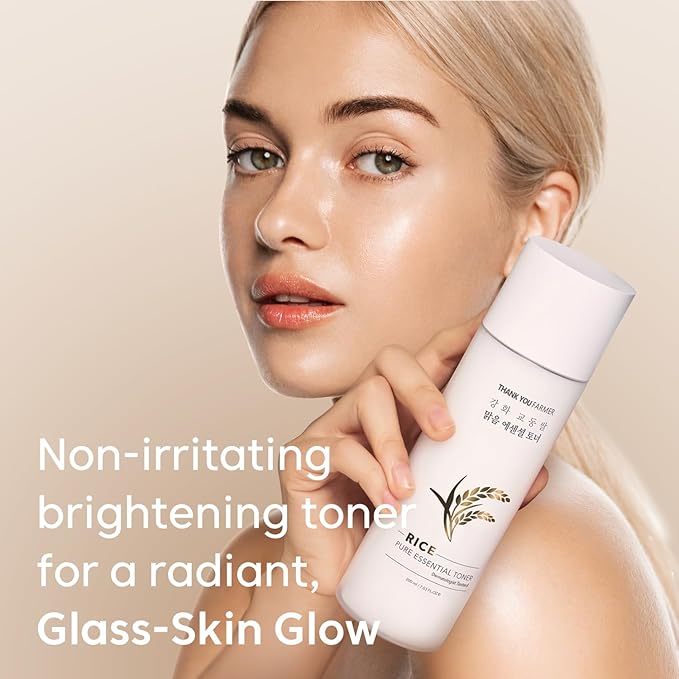 THANKYOU FARMER Rice Pure Korean Milk Toner with Rice Water & Niacinamide - Gentle Hydrating Toner for Brightening and Soothing Dry & Sensitive Skin, Vegan, 7.03 oz