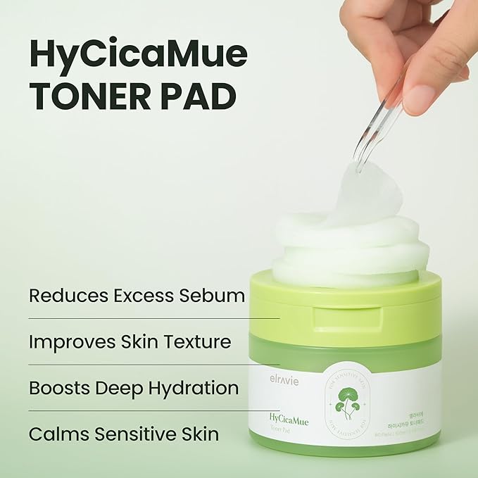 HyCicaMue Toner Pad(80 Pads) | Multi-Layer Hydration & Soothing for Redness | 7 Types of CICA, Vegan Mucin, Hyaluronic Acid | Removes Dead Skin Cells & Smooth, Clear Skin | Korean Skin Care