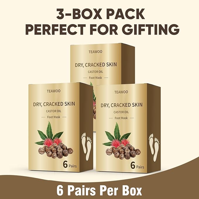 18 Pairs Moisturizing Foot Masks with Castor Oil & Jojoba Oil, Intensely Hydrating Foot Mask For Dry Cracked Feet, Moisturizing Socks for Cracked Heel Treatment