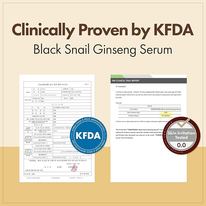 TOSOWOONG Black Snail Ginseng Serum, Ginseng 640,430ppm, Snail Mucin, Hydrating Facial Moisturizer, Acne Scar Remover, Self Care, Glow Skin Under Makeup, Korean Skin Care, 30ml, 1.01 fl. oz.