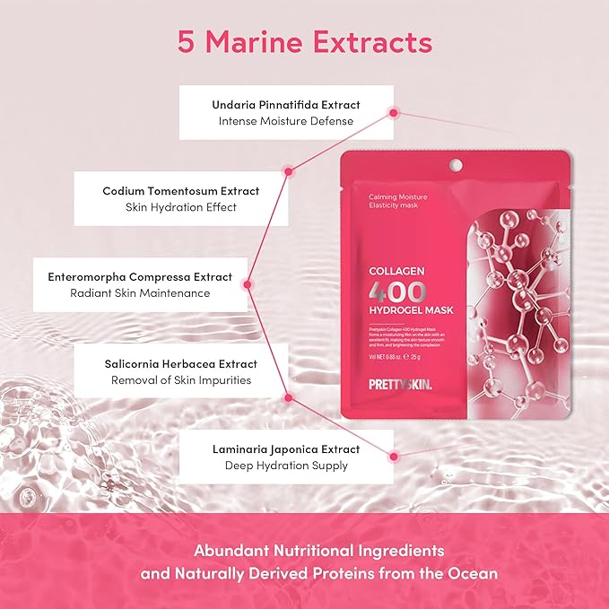 PRETTYSKIN Korean Hydrogel Sleeping Mask (5 Sheets) – 400 Dalton Collagen + Panthenol | Overnight Moisture & Firmness Support for Dry, Tired Skin