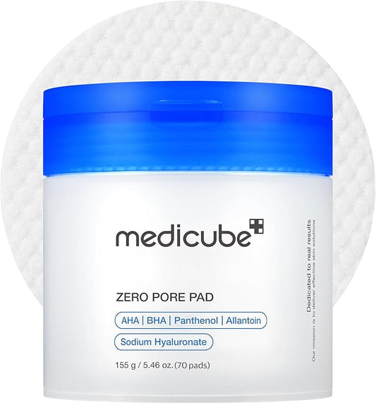 medicube Toner Pads Zero Pore Pad 2.0 | Dual-Textured Facial Pad for Exfoliation and Pore Care with 4.5% AHA Lactic Acid, 0.45% BHA Salicylic Acid | Ideal for All, Korean Skin Care, 70 Pads (1 Pack)