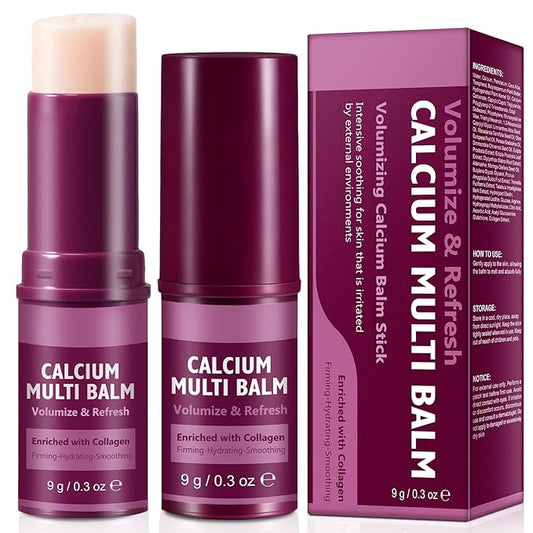 2 Pack Calcium Multi Balm Stick, Volume Multi Balm for Anti-Wrinkles/Aging/Sagging, Hydating & Lifting, Korean-SkinCare Enriched with Calcium & Collagen for Lip, Eyes, Neck, Face | 9g