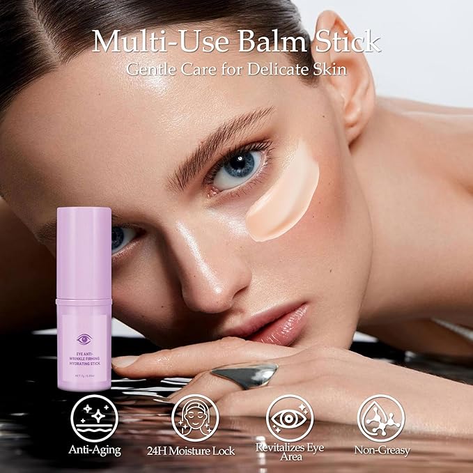 Eye Balm Stick, Under Eye Stick for Puffiness & Fine Lines, Portable Anti-Aging Moisturizer Wrinkle Balm for Eyes, Face & Neck 0.25 Fl Oz
