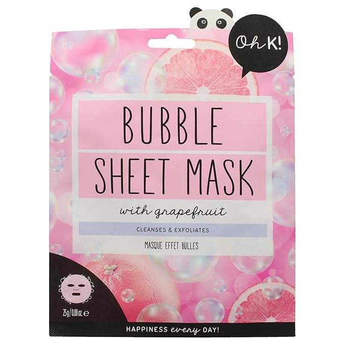 Oh K! Bubble Sheet Mask - Grapefruit - Korean Face Mask Sheet - Facial Skin Care Products - Clean Korean Skincare - Hydrating Face Sheets - 1 Pc