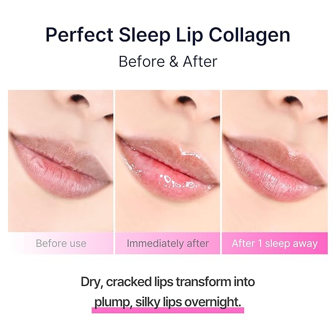 Perfect Sleep Lip Collagen 0.50fl.oz, Intensive Collagen Lip Sleeping Mask Infused with Peptides, Rice Protein & Willow Bark Extract for Overnight Plumping, Repairing & Smoothing, Korean Lip Treatment