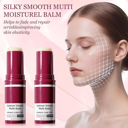 2PCS Calcium Multi Balm, Calcium Volume Multi Balm, Korean Wrinkle Core Stick,Collagen Moisturing Stick, Anti-aging, Hydrating, Firming Skin, Almond & Vitamin E for Lip Balm Eye Cream