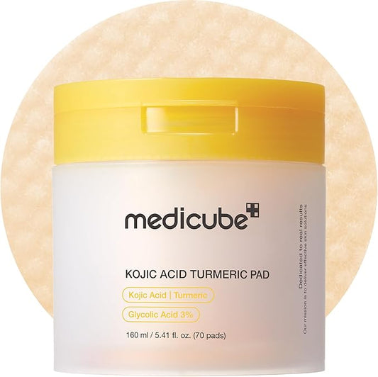 medicube Toner Pads Kojic Acid Turmeric Clarifying Toner Pad for Troubled Skin & Use After Spot Care, Soothing with Kojic Acid, Turmeric, Niacinamide, Glycolic Acid, Korean Skin Care, 70 Pads (1 Pack)